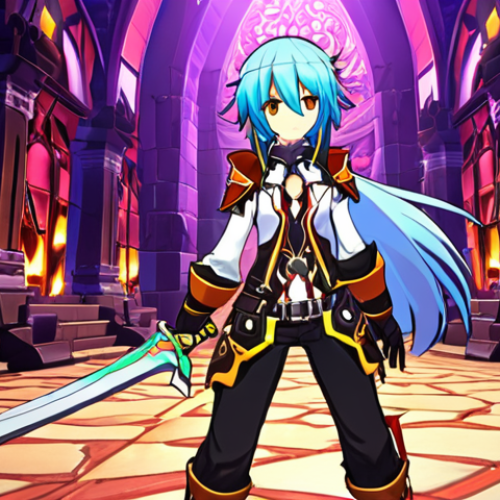 Home 18 **Prompt for Image 1 (Normal Mode):**
"A cheerful and relaxed Elsword character, like Elsword or Aisha, is confidently soloing through a bright, colorful dungeon. Small, easily defeated monsters are scattered around, and the character is performing basic, fluid attacks with a sense of ease. The scene should evoke a feeling of simple enjoyment, learning, and comfortable exploration, perfect for a new player. The environment is vibrant and inviting. RPG game screenshot style, full shot, fantasy setting."