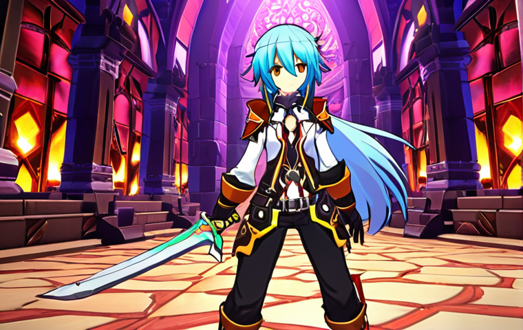 **Prompt for Image 1 (Normal Mode):**
    "A cheerful and relaxed Elsword character, like Elsword or Aisha, is confidently soloing through a bright, colorful dungeon. Small, easily defeated monsters are scattered around, and the character is performing basic, fluid attacks with a sense of ease. The scene should evoke a feeling of simple enjoyment, learning, and comfortable exploration, perfect for a new player. The environment is vibrant and inviting. RPG game screenshot style, full shot, fantasy setting."